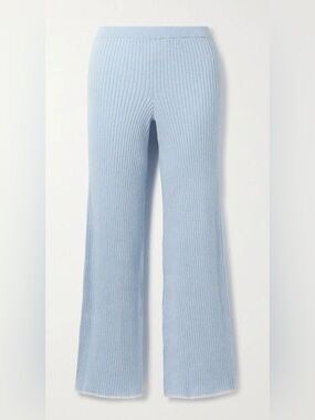 SKIN cashmere Light Blue Ribbed flare pant/wrap cardigan set XS-never worn